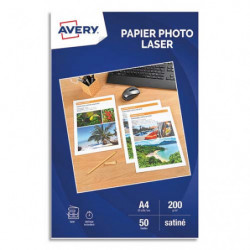 AVERY Boîte de 50 feuilles de papier photo brillant A4, Laser, 200 g. Impression recto-verso