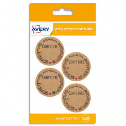 AVERY Sachet de 20 étiquettes rondes kraft brun diamètre 4,8cm inscription ''confiture faite maison''