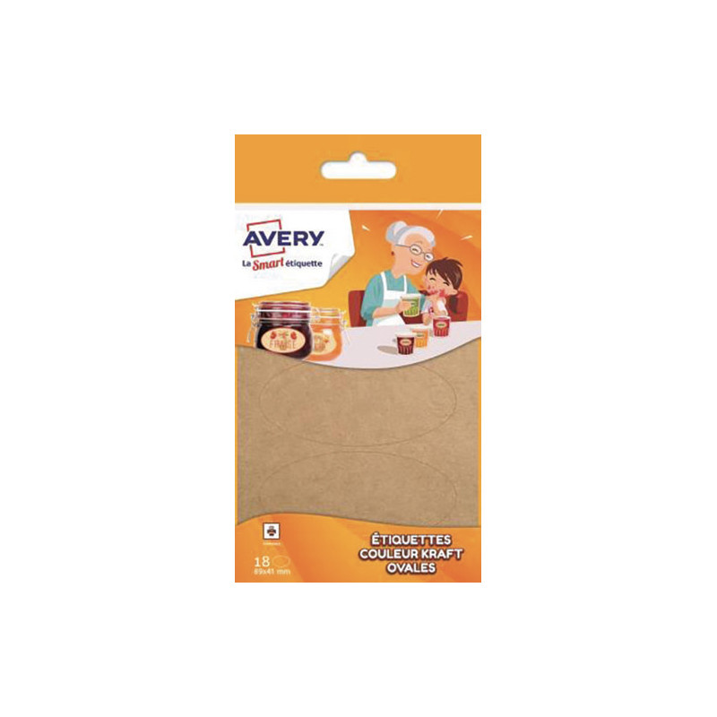 AVERY Sachet de 18 étiquettes ovales kraft brun 9x4cm. A personnaliser