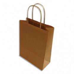 BONG Boîte 250 sacs poignées torsadées kraft naturel 100%, format 18,4 x 24 x 8 cm, Couleur Naturel