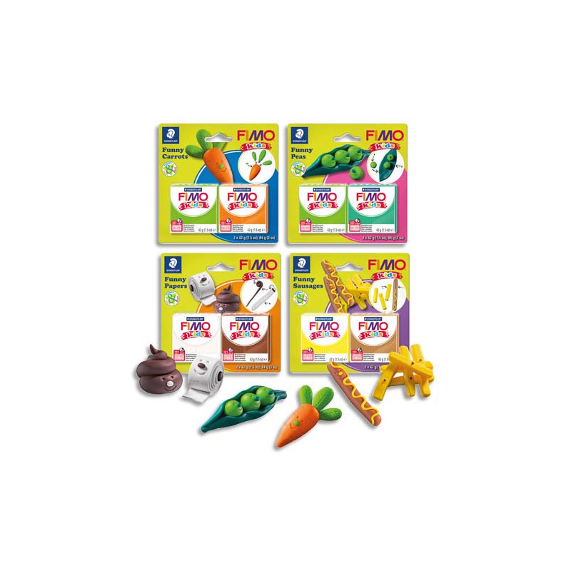 GRAINE CREATIVE Lot 4 kits FIMO® KIDS FUNNY : carottes, petits pois, saucisses frites, papier toilettes.