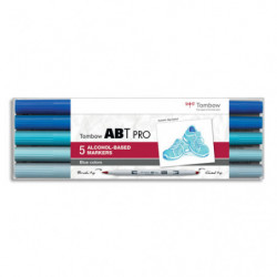 TOMBOW Set 5 marqueur à base d'alcool ABT PRO, pointe en nylon et pointe biseautée, Couleur bleu.