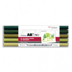 TOMBOW Set 5 marqueur à base d'alcool ABT PRO, pointe en nylon et pointe biseautée, Couleur vert.