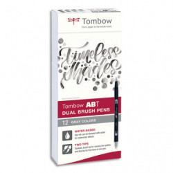 TOMBOW Set de 12 marqueur à base d'alcool ABT PRO, pointe en nylon et pointe biseautée, Couleur gris.