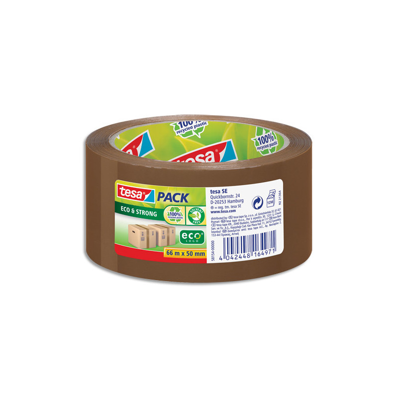 TESA Ruban adhésif d'emballage 100% de plastique recyclé marron Eco & Strong sans solvant 66mx50 mm