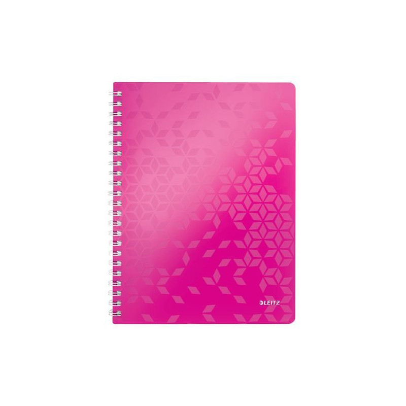 LEITZ Cahier spiralé WOW 21x29,7cm, 160 pages lignées. Couverture souple polypropylène. Coloris Rose