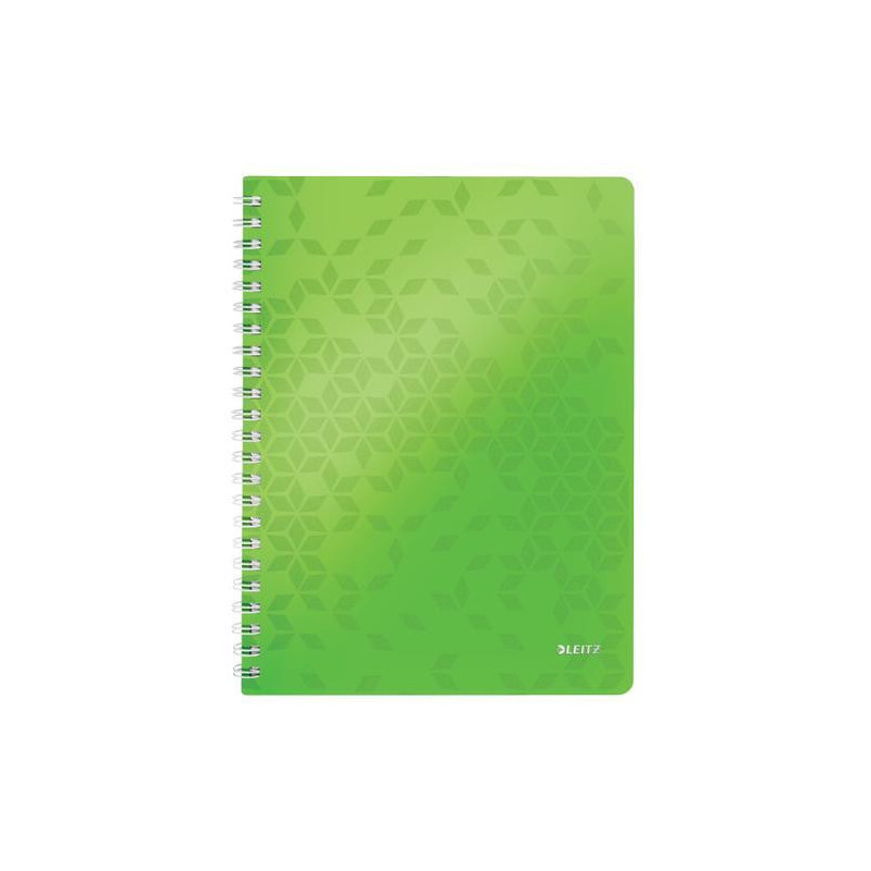 LEITZ Cahier spiralé WOW 21x29,7cm, 160 pages lignées. Couverture souple polypropylène. Coloris Vert