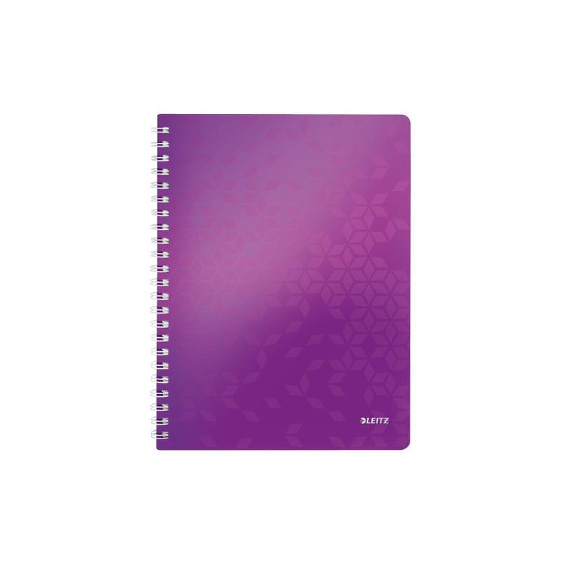 LEITZ Cahier spiralé WOW 21x29,7cm, 160 pages lignées. Couverture souple polypropylène.Coloris Violet