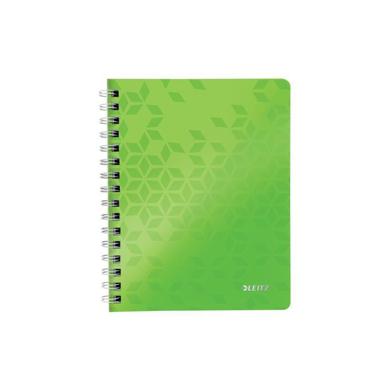 LEITZ Cahier spiralé WOW 14,8x21cm, 160 pages lignées. Couverture souple polypropylène. Coloris Vert