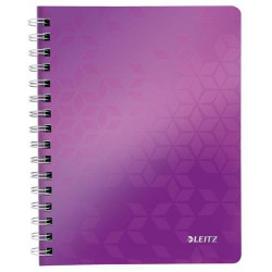 LEITZ Cahier spiralé WOW 14,8x21cm, 160 pages lignées. Couverture souple polypropylène. Coloris Violet