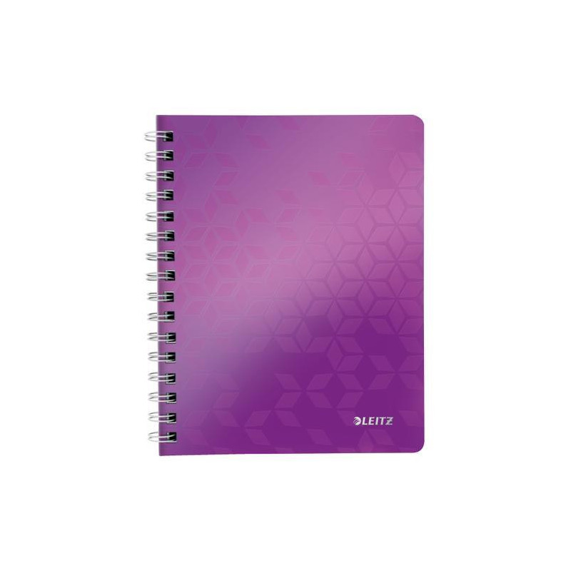 LEITZ Cahier spiralé WOW 14,8x21cm, 160 pages lignées. Couverture souple polypropylène. Coloris Violet