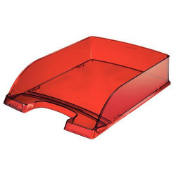 LEITZ Corbeille à courrier Plus. Dimensions (lxhxp) : 36x7x25,5 cm. Coloris rouge transparent