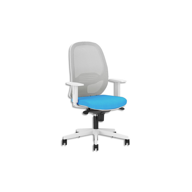 Siège EGGY assise tissu bleu,dossier résille grise, mécanisme synchrone FS, accoudoirs réglables fournis