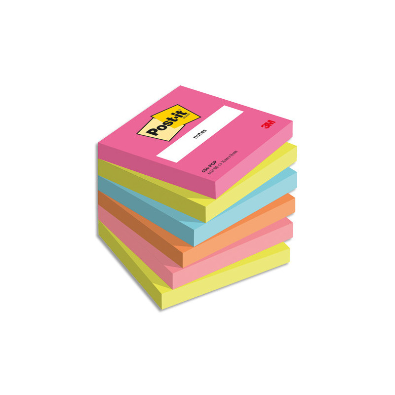 POST-IT® Notes Post-it Poptimistic. 76 x 76 mm. 6 blocs de 100 feuilles. Ass : rose, vert, bleu, orange.