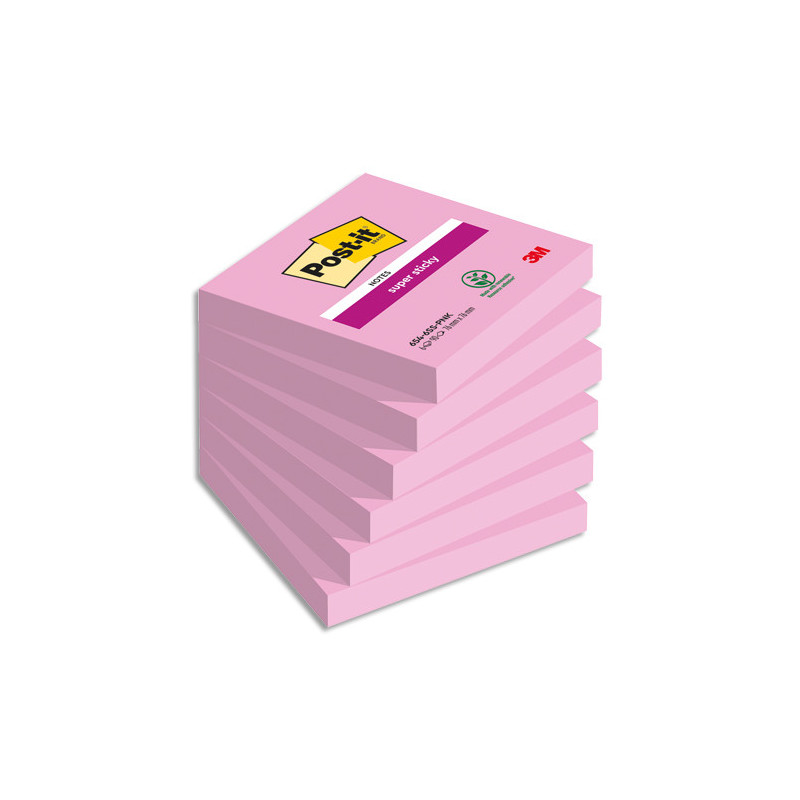 POST-IT® Notes Super Sticky Rose Tropical. 76 x 76 mm. Lot de 6 blocs de 90 feuilles.