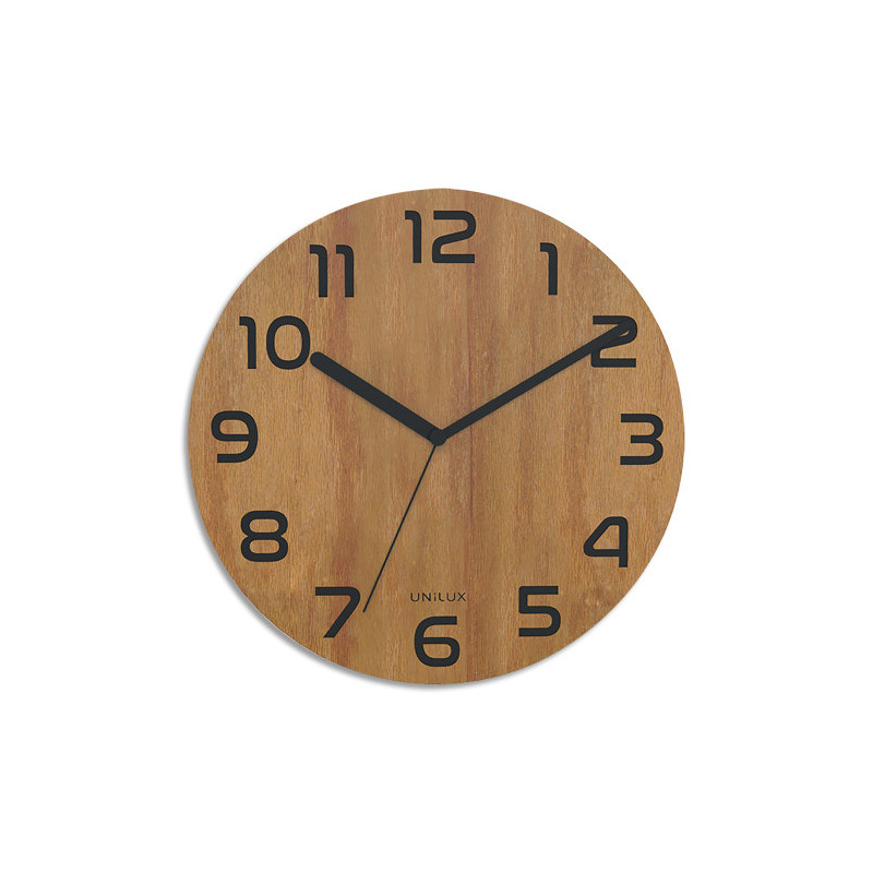UNILUX Horloge Palma bamboo. Silencieuse. diam : 30 cm .fonctionne avec une pile LR6/AA non fournie