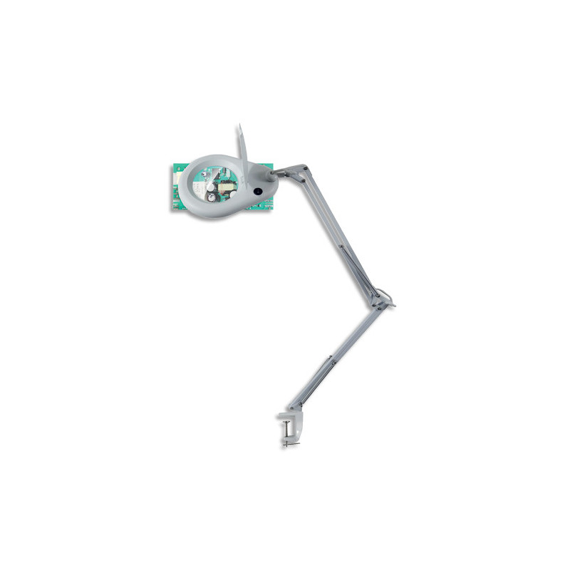 UNILUX Lampe loupe LED Zoom blanche. Double bras. Pince. Loupe de 3 dioptries, grossissement de 1,75.