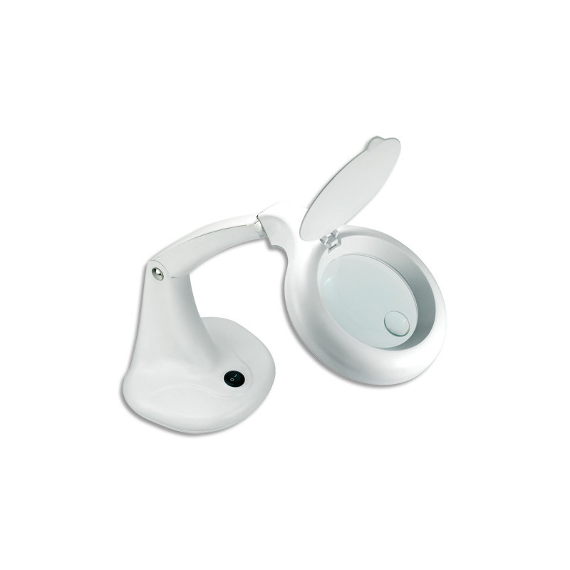 UNILUX Lampe loupe LED Mini Zoom blanche. Sur socle. Loupe de 3 dioptries, grossissement de 1,75.