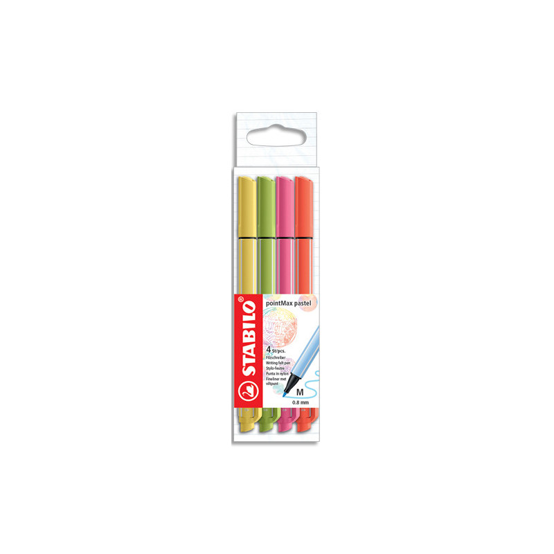 STABILO pointMax stylo-feutre - Etui de 4 stylos-feutres pastel - Crème de jaune/Citron vert/Rose/Corail