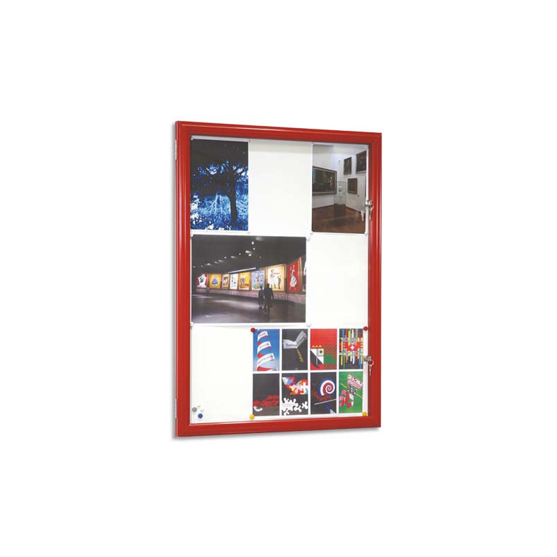 PLANORGA Vitrine REVERSO 9 Feuilles pour extérieur 98,9x72,8cm. Cadre alu, portes battantes.Coloris rouge