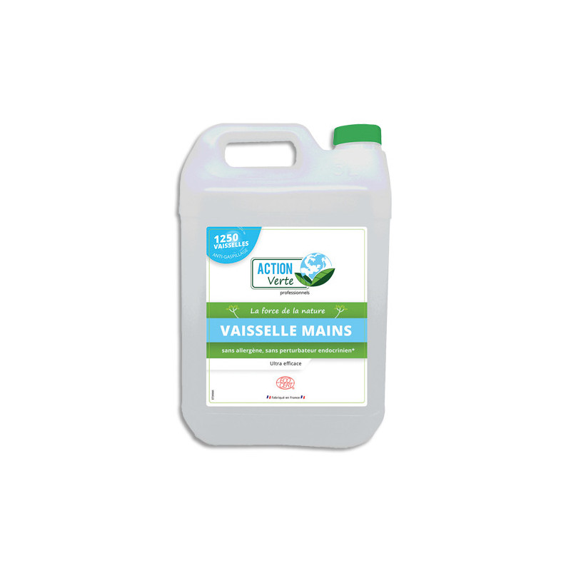 ACTION VERTE Bidon de 5 litres de liquide vaisselle Ecocert 0% parfum. Formule professionnelle