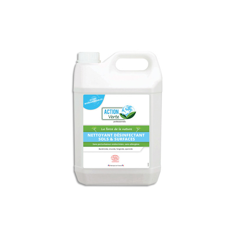 ACTION VERTE Bidon de 5L nettoyant désinfectant sols et surface Ecocert