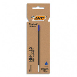 BIC Cristal Re'New Recharges pour Stylo-Bille Pointe Moyenne (1,0 mm) - Bleu, Etui Carton de 3