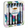 BIC Boîte métal de 6 stylos bille 4 Couleurs rétractable. Pointe Moy. 6 décors Tie&Die. Encre classique