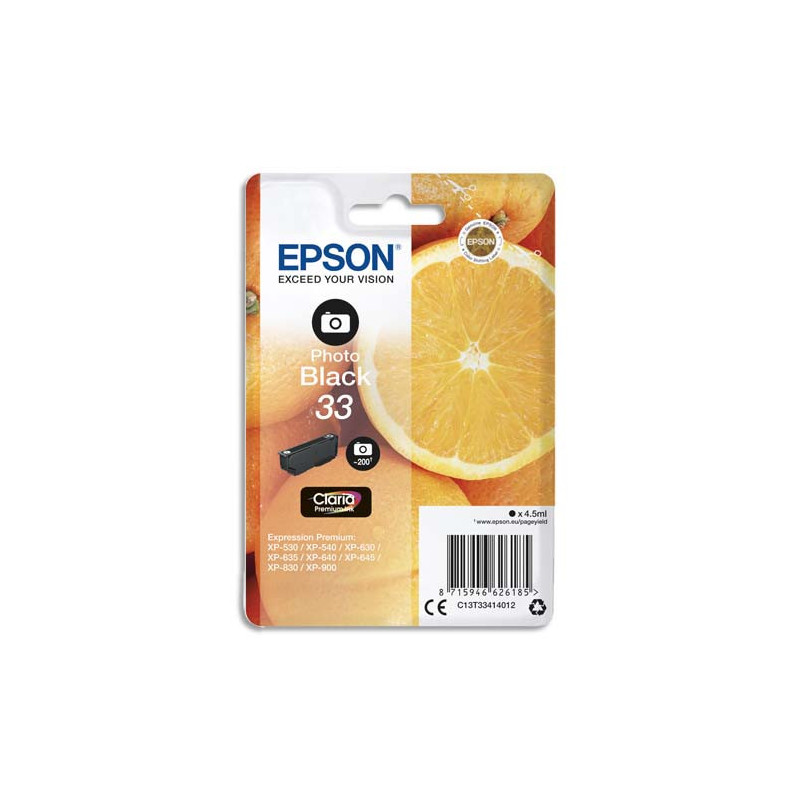 EPSON Cartouche Jet d'Encre Claria Premium Noir Photo ''Oranges'' 33 - C13T33414012
