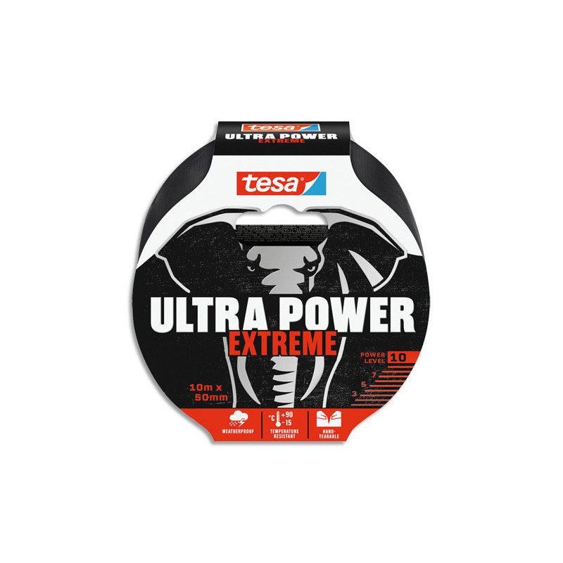 TESA Ruban réparation POWER EXTREME 10mx5cm ultra résistant, déchirable à la main. Coloris noir