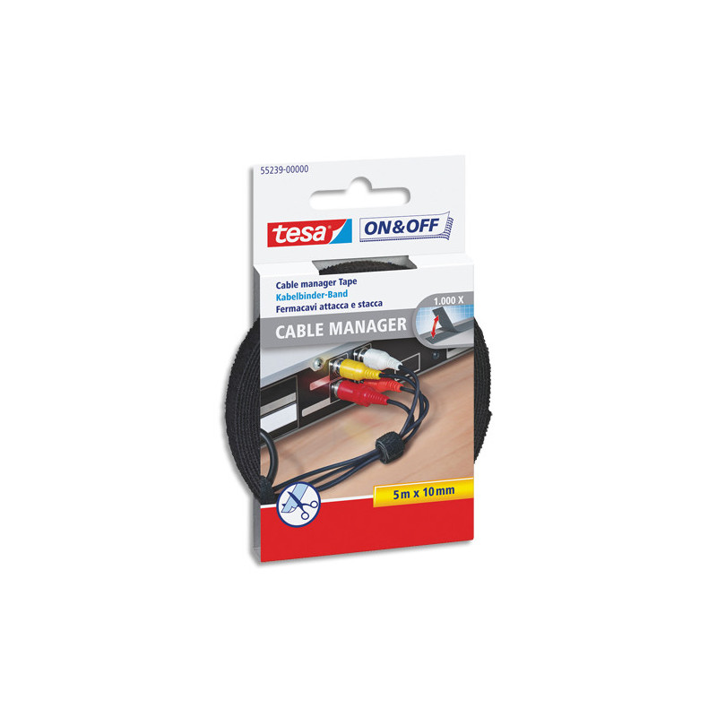 TESA Cable MANAGER Universal bande auto-agrippante 5mx1cm. Attacher/Regrouper/Organiser. Coloris noir