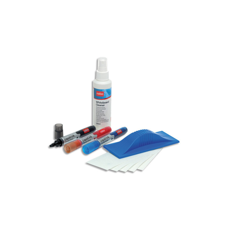 NOBO Kit pour tableau blanc : 4 marqueurs, 1 effaceur, 1 spray nettoyant, 1 microfibre, 34438861