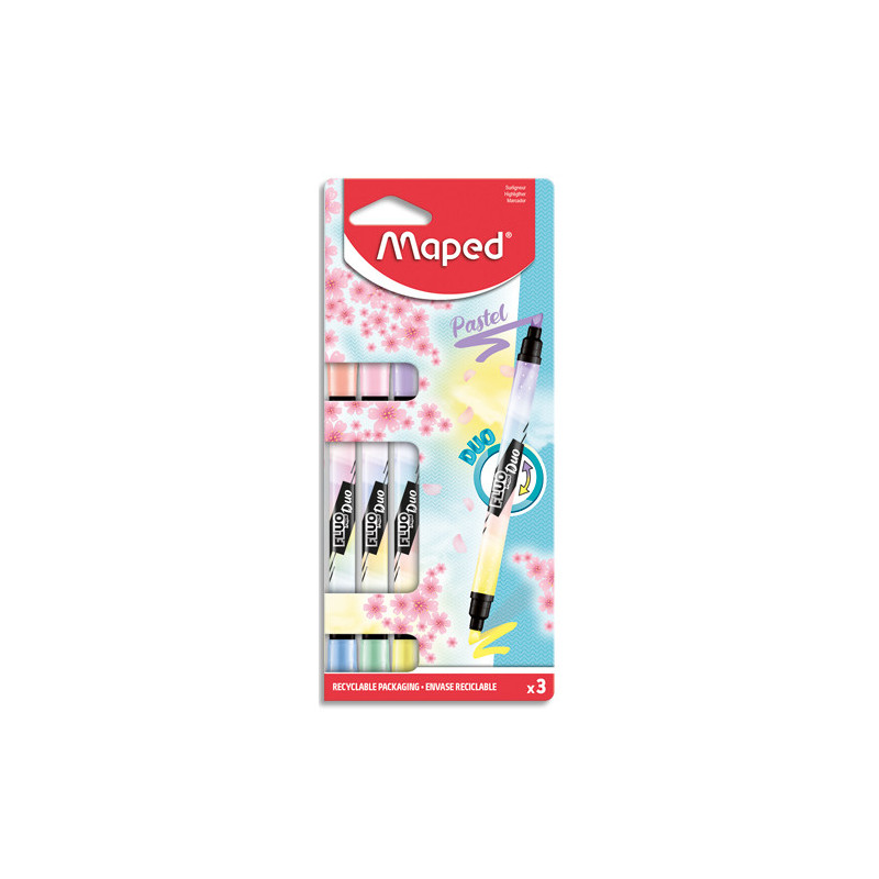 MAPED 3 surligneurs FLUO'PEPS PEN DUO - Coloris pastel