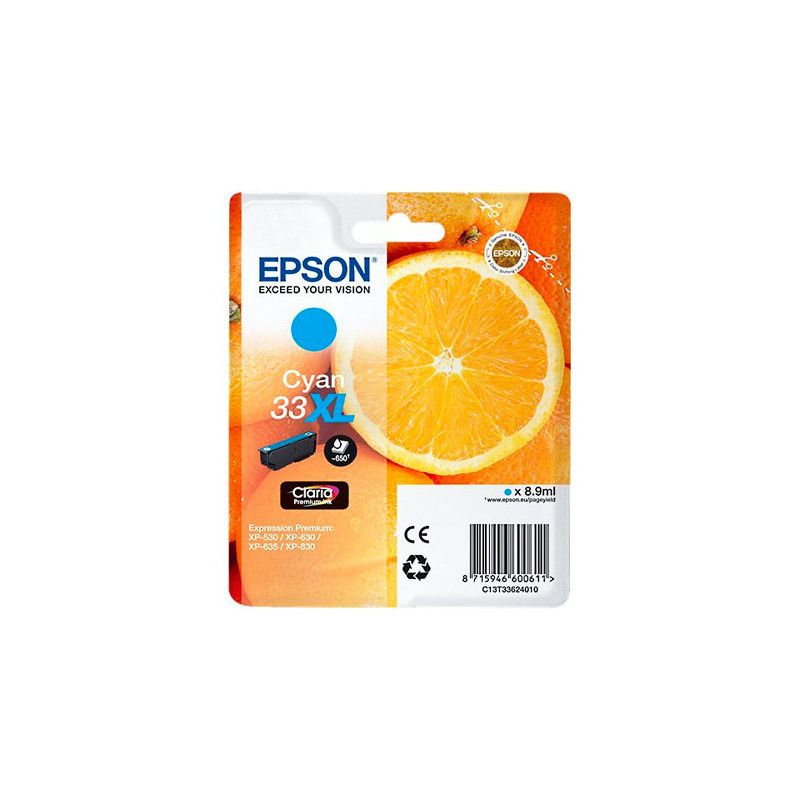 EPSON Cartouche Jet d'Encre Claria Premium Cyan (XL) ''Oranges'' 33 - C13T33624012