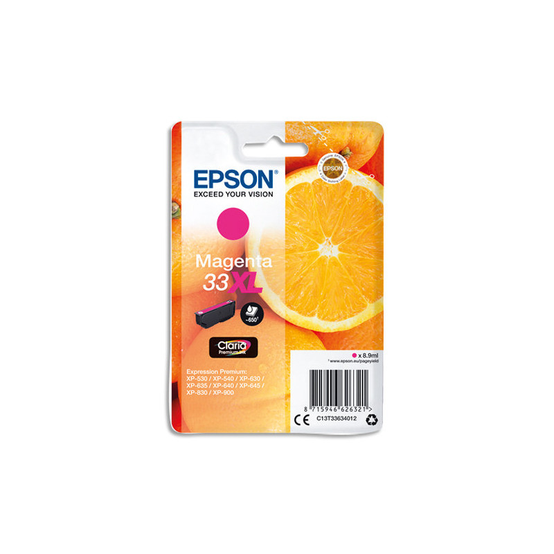 EPSON Cartouche Jet d'Encre Claria Premium Magenta (XL) ''Oranges'' 33 - C13T33634012