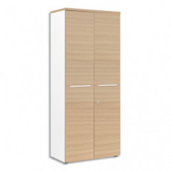 GAUTIER OFFICE Armoire Haute 2 portes pleines Yes façade et dessus Chêne - Dim. : L80 x H187 x P42 cm