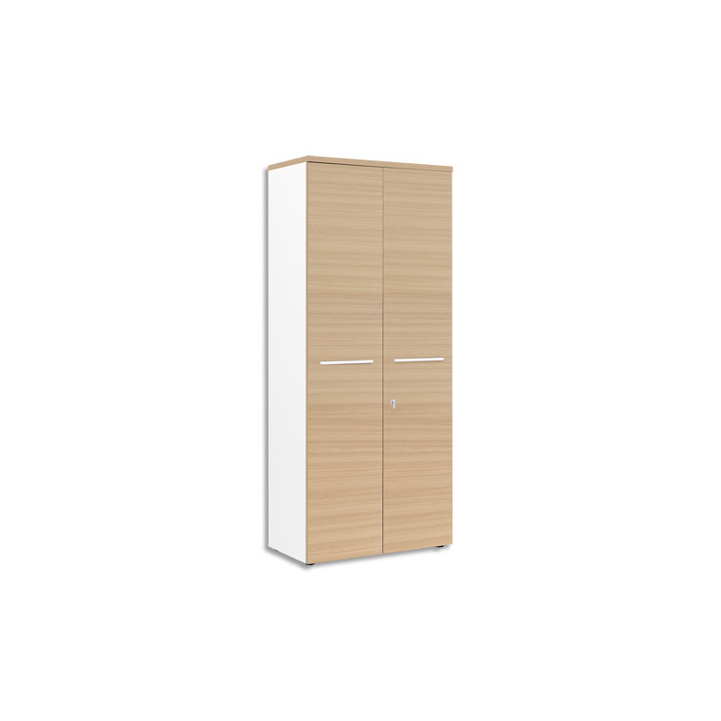 GAUTIER OFFICE Armoire Haute 2 portes pleines Yes façade et dessus Chêne - Dim. : L80 x H187 x P42 cm