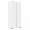 GAUTIER OFFICE Armoire Haute 2 portes pleines Yes façade blanche et dessus Chêne-Dim: L80 x H187 x P42 cm