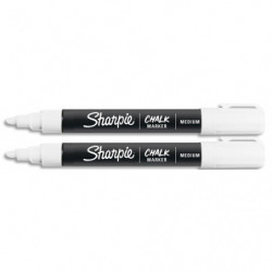 SHARPIE Blister de 2 marqueurs SHARPIE Chalk White, pointe ogive moyenne. Coloris blanc