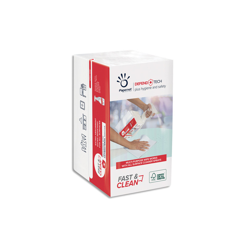 PAPERNET Colis de 20 paquets de 100 chiffons blanc DefendTech pure cellulose 2 plis 16,6 x 10,8 cm