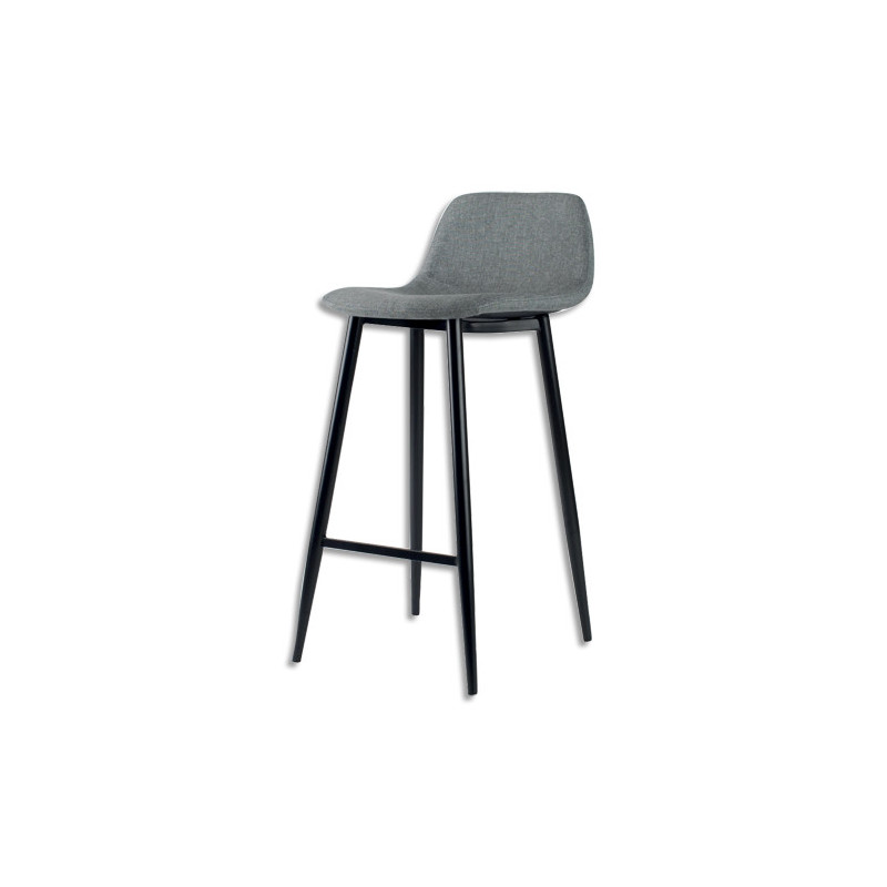 PAPERFLOW Lot de 2 tabourets MUST en polyester, pied noir, assise grise L50xP45xH73cm