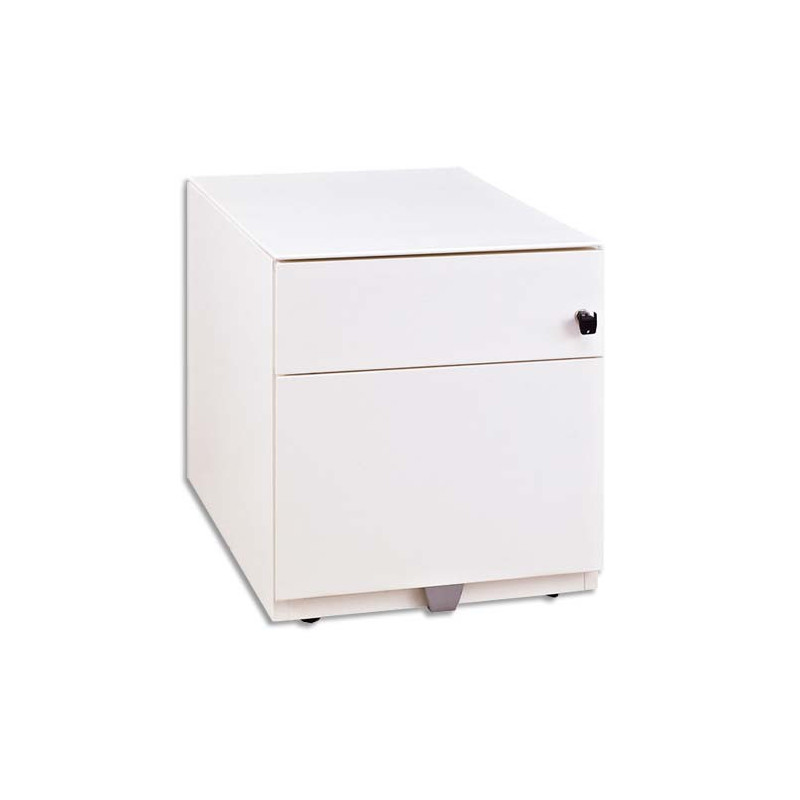 GAUTIER OFFICE Caisson mobile Sunday en métal laqué Blanc 2 tiroirs 1 plumier 5 roulettes L42xH54xP54 cm