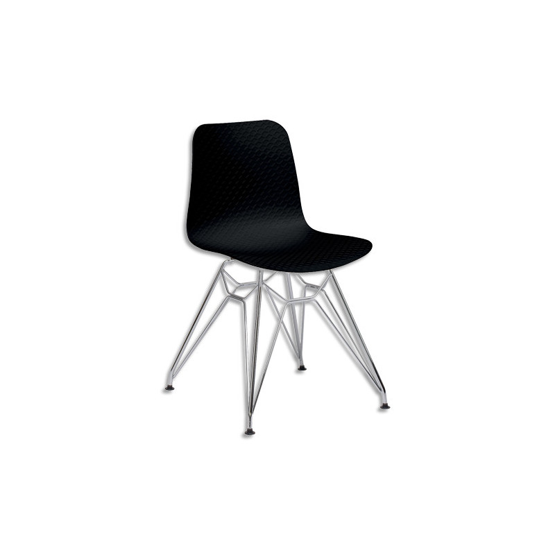 PAPERFLOW Lot de 2 chaises UXSTEEL en polypropylène, pied chromé, assise noire, H79xL49,5xP50,5 cm