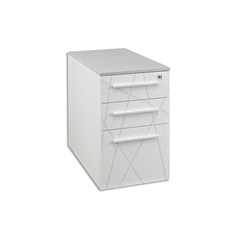 GAUTIER OFFICE Caisson hauteur bureau Sunday Blanc Graphic 3 tiroirs dont 1DS - Dim. : L42 x H71 x P80 cm