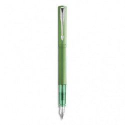 PARKER Plume PARKER Vector XL vert, corps acier inoxydable satiné brillant. Pointe moyenne. Encre bleue