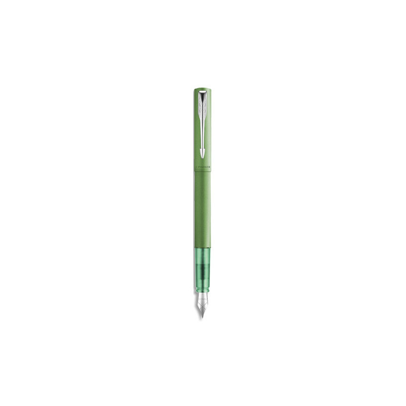 PARKER Plume PARKER Vector XL vert, corps acier inoxydable satiné brillant. Pointe moyenne. Encre bleue