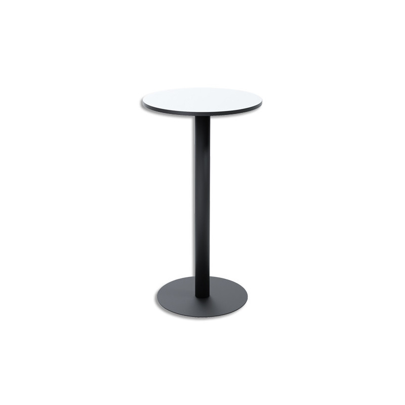 PAPERFLOW Table de restauration Mezzo haute ronde 60cm. Pied noir et plateau stratifié blanc