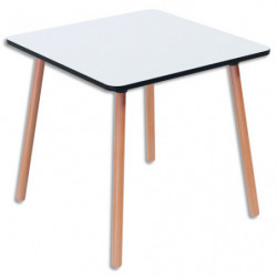 PAPERFLOW Table de restauration Palomba carré 80x80cm. Pied en hêtre et plateau blanc