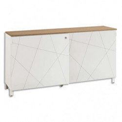 GAUTIER OFFICE Crédence Sunday Blanche, 2 portes coulissantes Blanc Graphic, 2 tablettes L160xH79xP43 cm