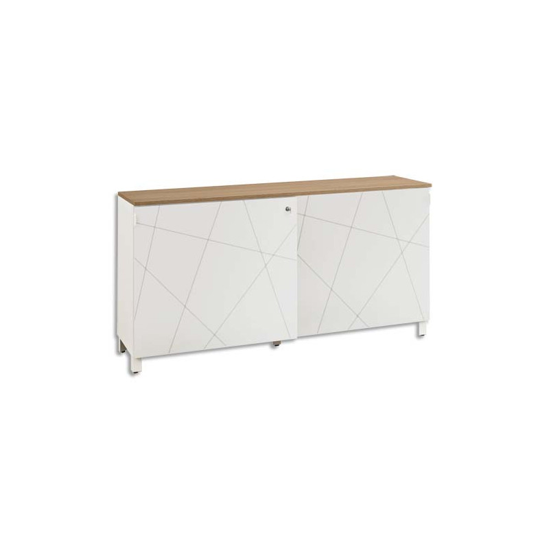 GAUTIER OFFICE Crédence Sunday Blanche, 2 portes coulissantes Blanc Graphic, 2 tablettes L160xH79xP43 cm